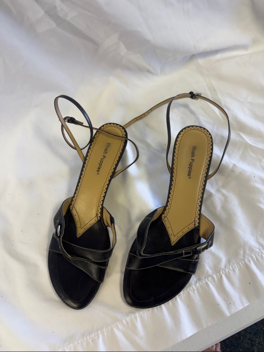 Hush Puppies Black Leather Strappy Ankle‑Tie Sandals